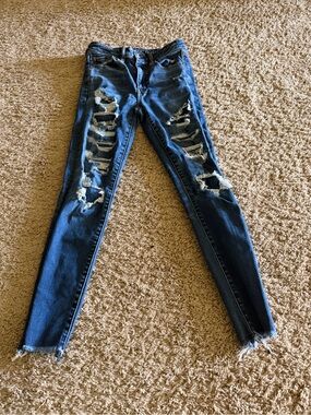 American Eagle Outfitters Dark Blue Ripped Skinny Jeans - Women